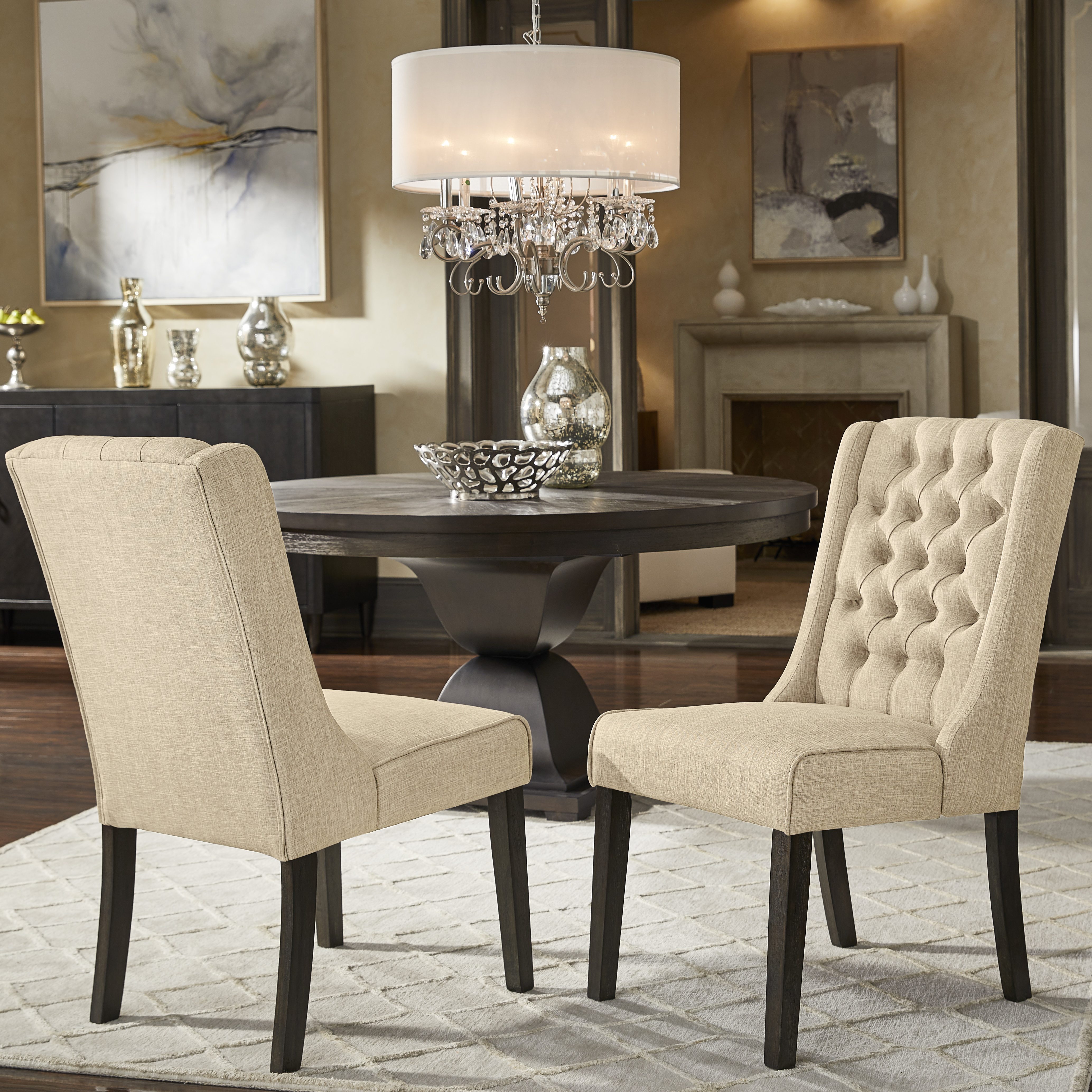 Linen Tufted Wingback Dining Chairs (Set of 2)