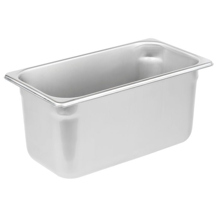 Third-size 6-inch-deep Super Pan® heavy-duty stainless steel steam table pan with flat corners