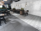Spotlight Dark Grey 24x24, Foundation Gradient Blend 1" Hexagon Mosaic and Mood White 4x6 Diamond