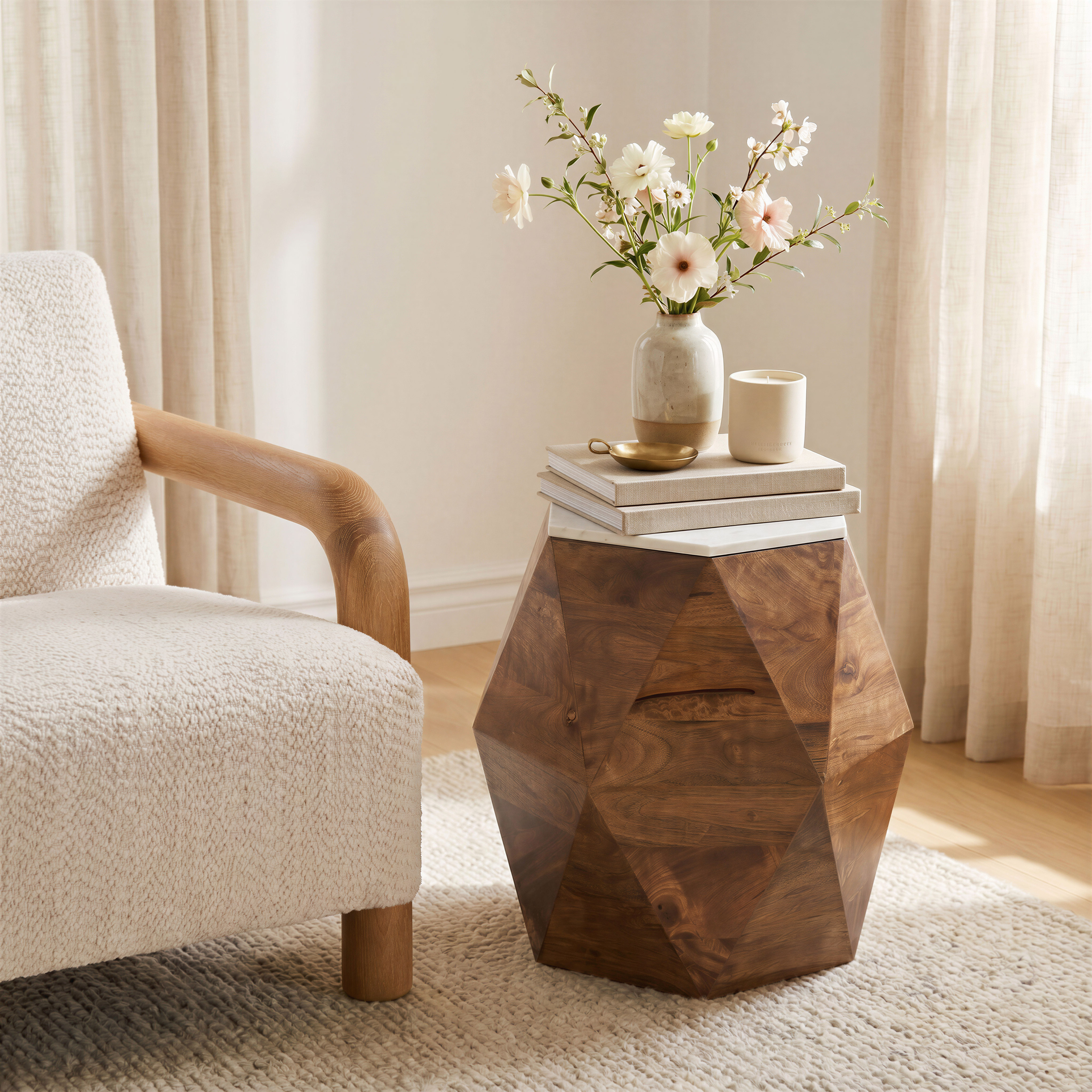Bisel Side Table White & Walnut product image
