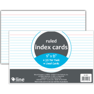 Index Cards, 5" x 8", White, Ruled, Pack of 25