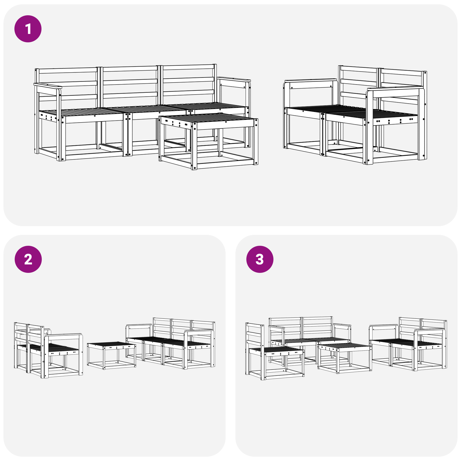 Buiten bankenset 6 pcs Wit 59 x 59 x 37 cm Massief Acaciahout image 5