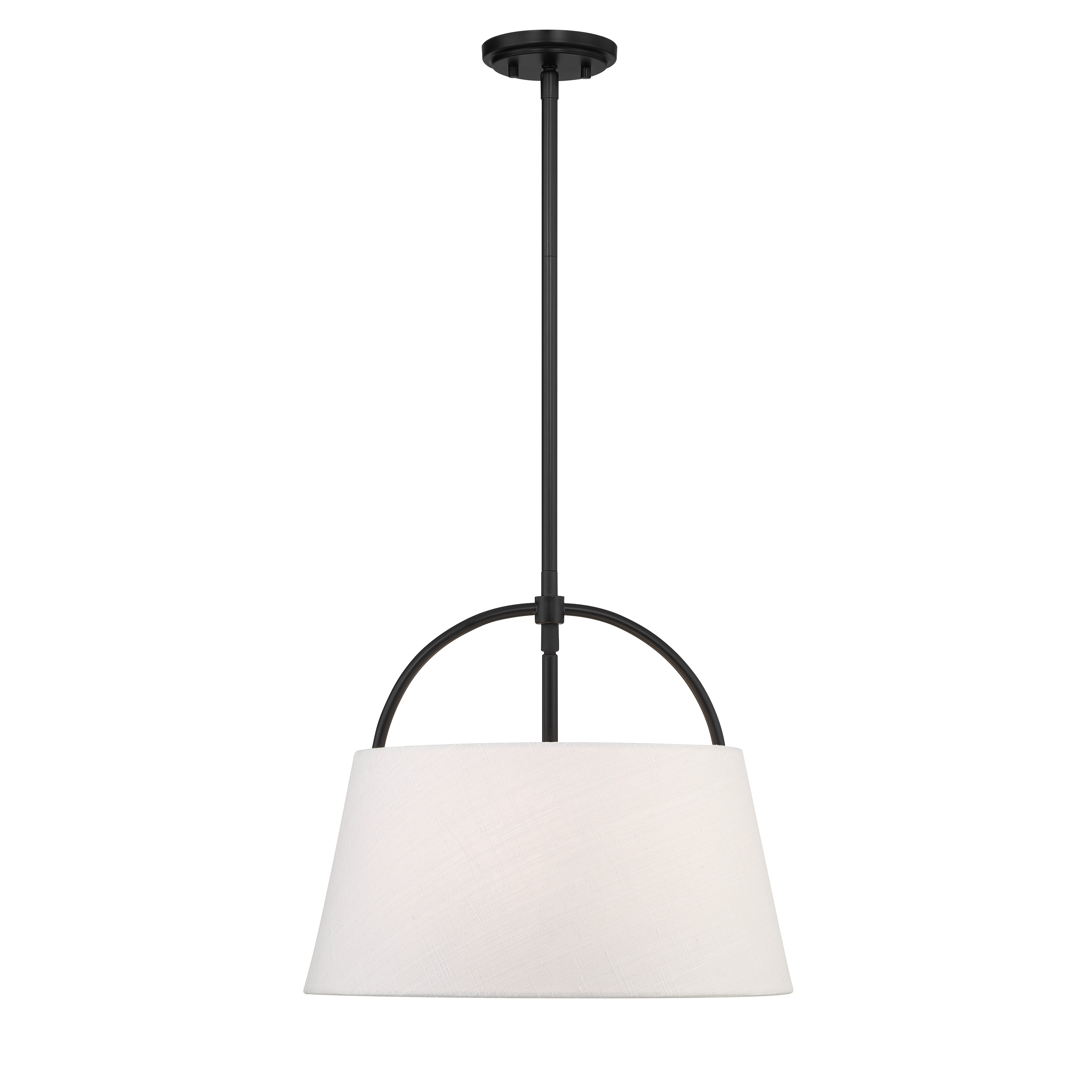 The Headington pendant combines contemporary styling with timeless appeal through its coal black finish and crisp white linen shade. At 18 inches wide, it's perfectly scaled for smaller dining areas and kitchen islands. - alternate view