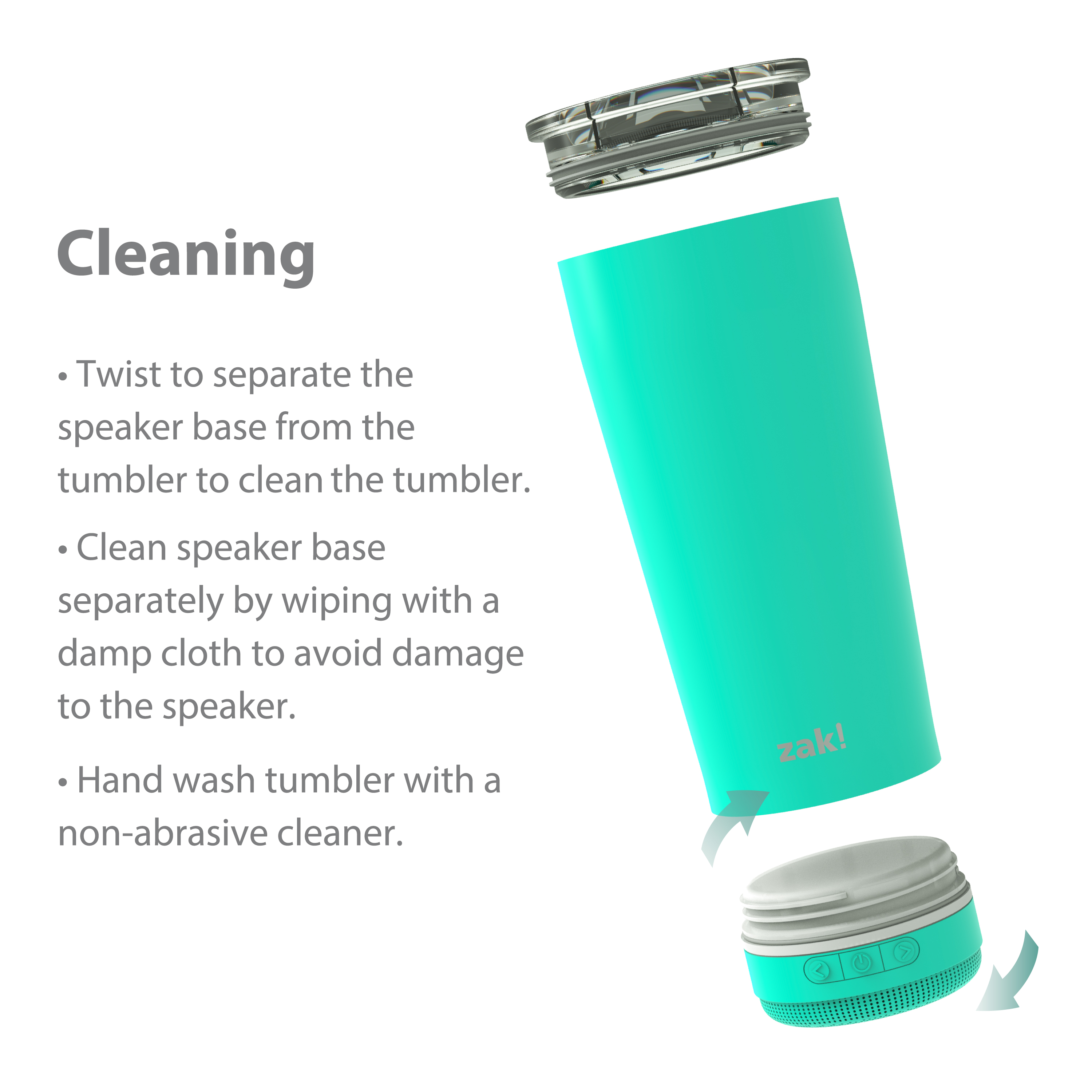 Zak Play 18 ounce Stainless Steel Tumbler with Bluetooth Speaker, Teal slideshow image 7 Zak Play 18 ounce Stainless Steel Tumbler with Bluetooth Speaker, Teal slideshow image 7