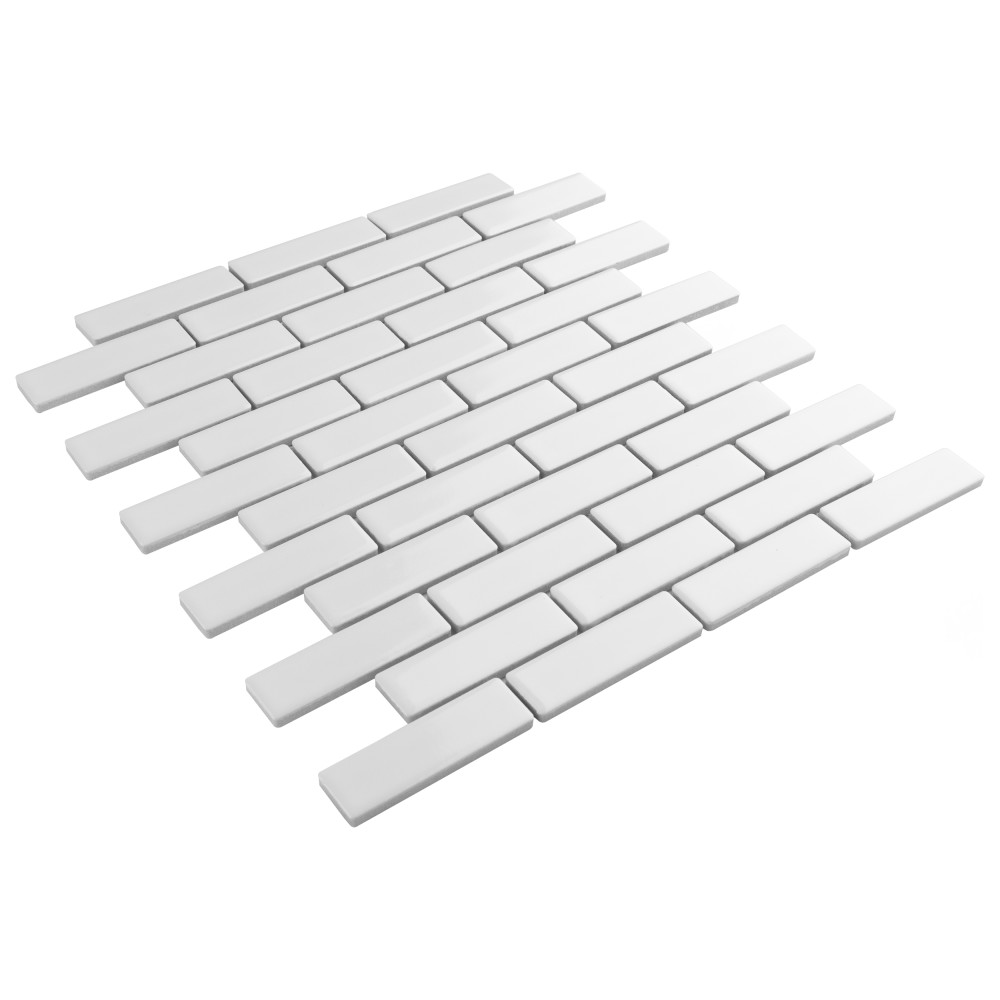Metro Brick Subway Glossy White 10-1/4 in. x 11-1/2 in. Porcelain Mosaic Tile