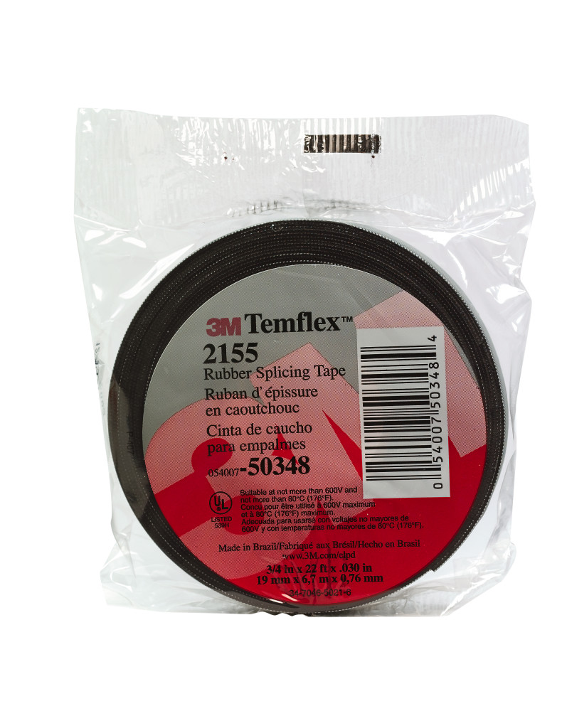 3M™ Temflex™ Tape 2155 is a 30 mil, general purpose, highly conformable, electrically insulating, low voltage rubber splicing tape. The self fusing tape is designed to offer guaranteed performance when used with solid dielectric cable insulations and has a liner, which will not stick to the tape upon unwind. It withstands a wide temperature range of 176 °F (80 °C).