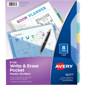 Write & Erase Pocket Plastic Dividers, 8-Tab Set, Multicolor, 1 Set