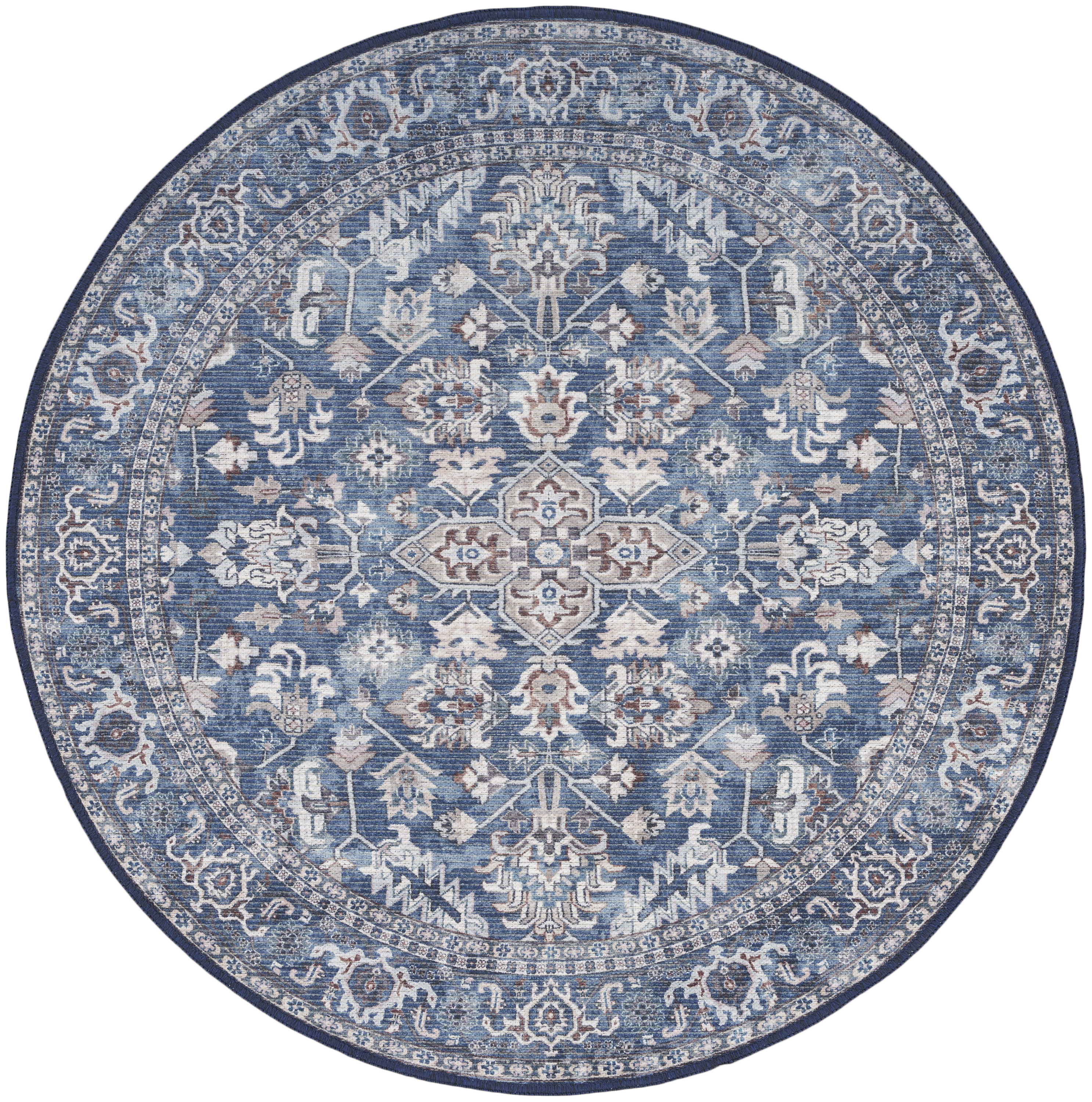 Nourison New Concept Washables 7'10" x Round Navy Ivory Vintage Indoor Rug