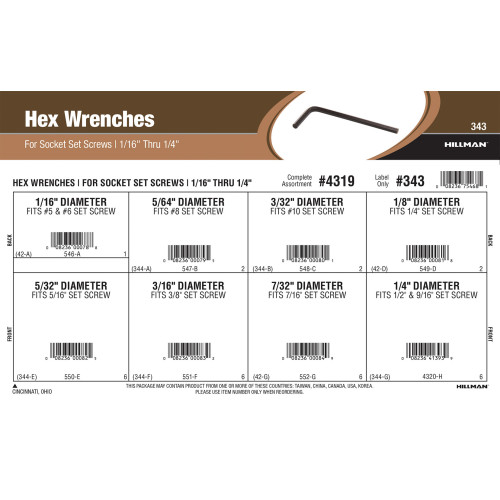 Hex Wrenches Assortment (1/16