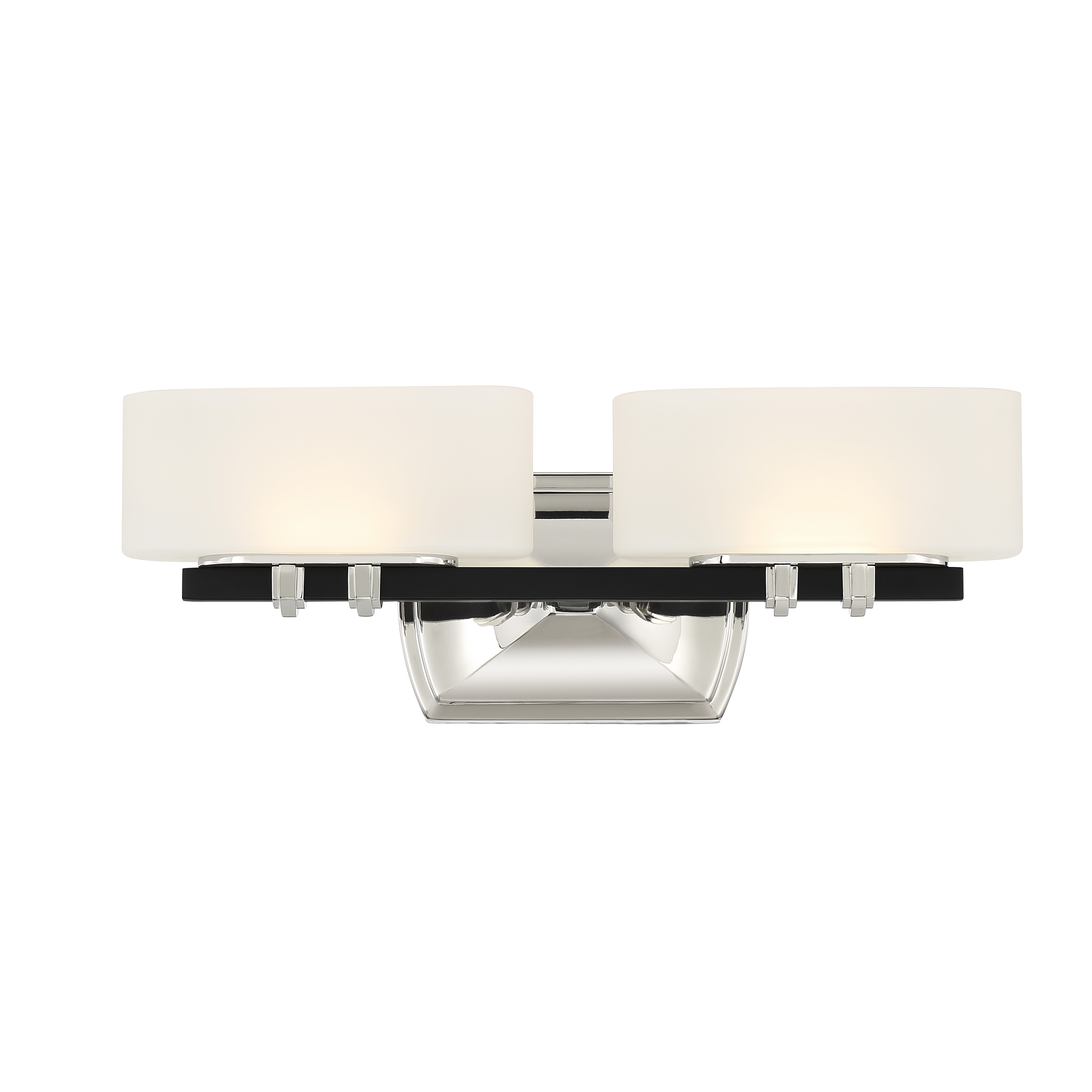 The Drury LED Bath combines polished nickel and coal finishes with etched white glass for a sophisticated contemporary look. High CRI of 92 ensures excellent color rendering, while integrated LED provides bright, dimmable illumination. - alternate view
