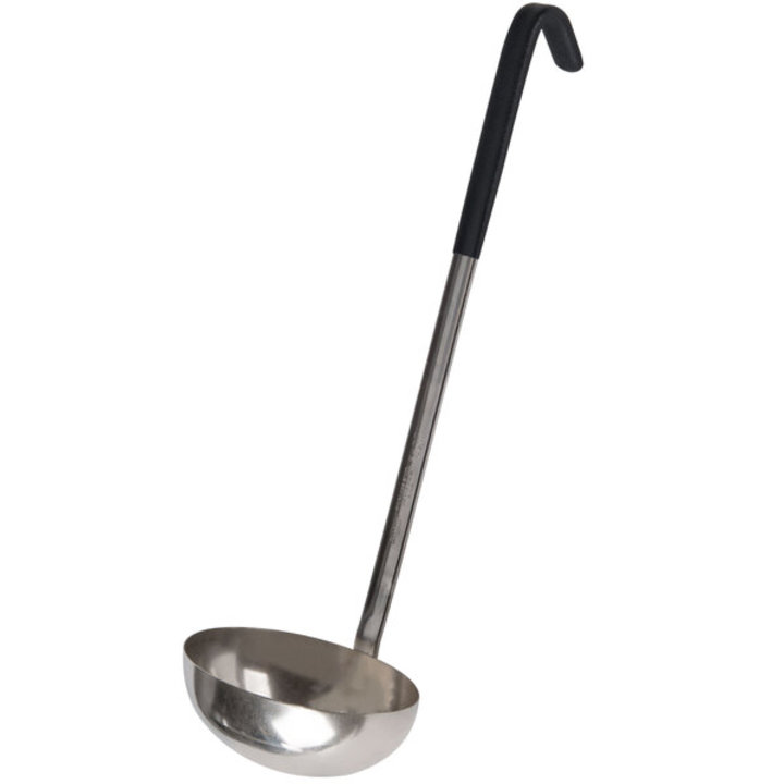 8-ounce two-piece stainless steel oval ladle with Kool-Touch® handle in black