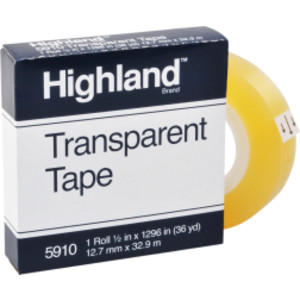 Transparent Tape, 1/2" x 1296" Per Roll, 1" Core