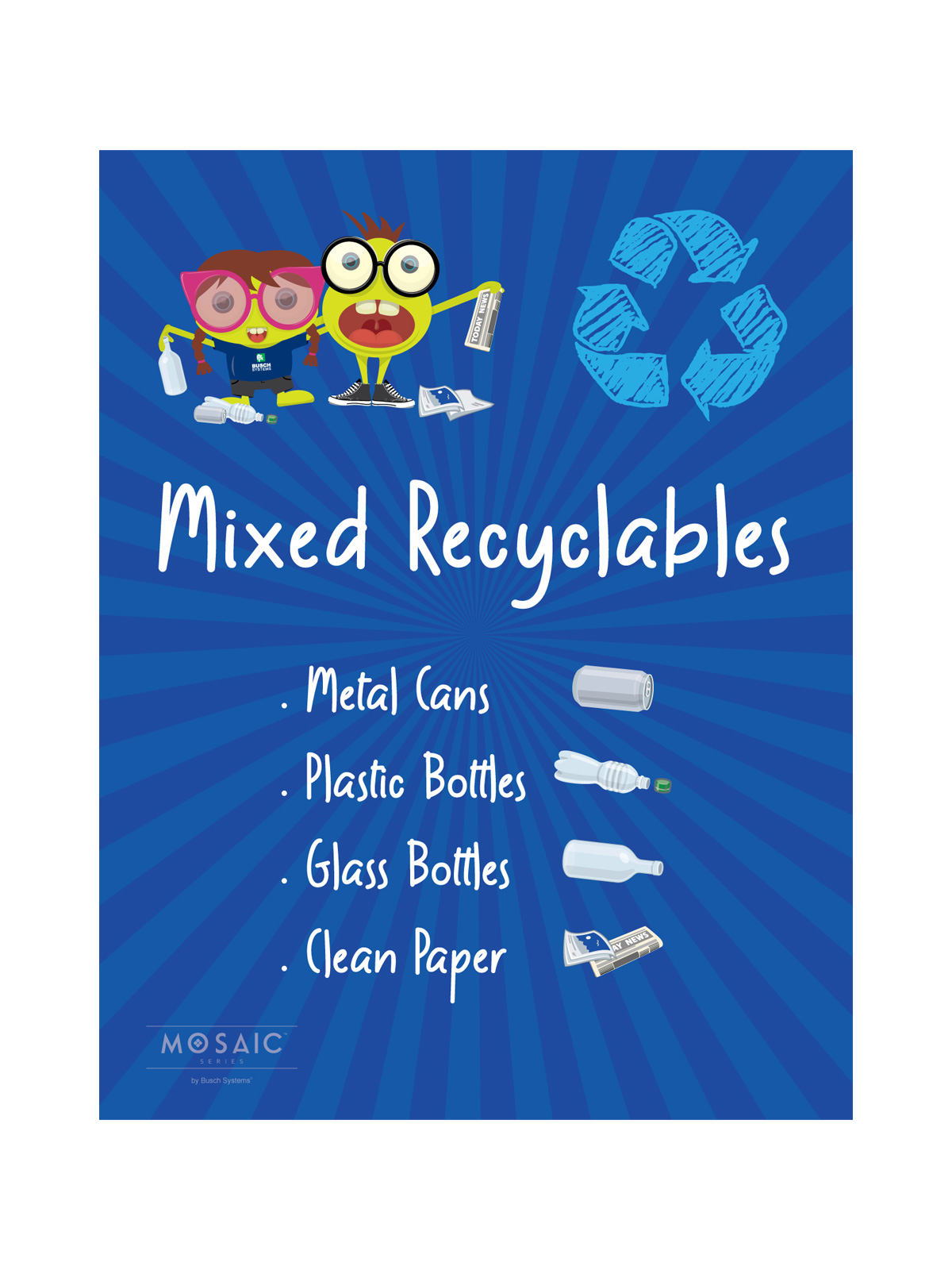 Mosaic Series Junior mixed recyclables wide sign panel