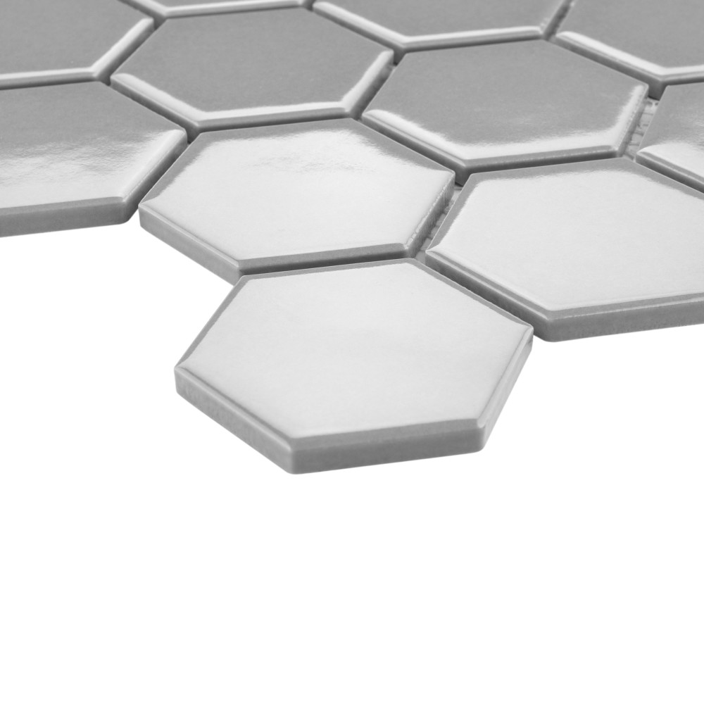 Metro 2″ Hex Glossy Light Grey 11-1/8 in. x 12-5/8 in. Porcelain Mosaic Tile