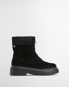 Imelda Zip-Front Ankle Boots Black Suede