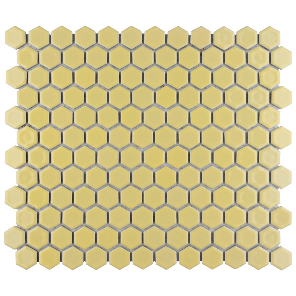 Hudson 1″ Hex Vintage Yellow 11-7/8 in. x 13-1/4 in. Porcelain Mosaic Tile