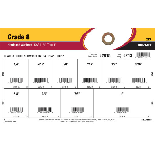 Grade 8 SAE Hardened Flat Washers Assortment (1/4