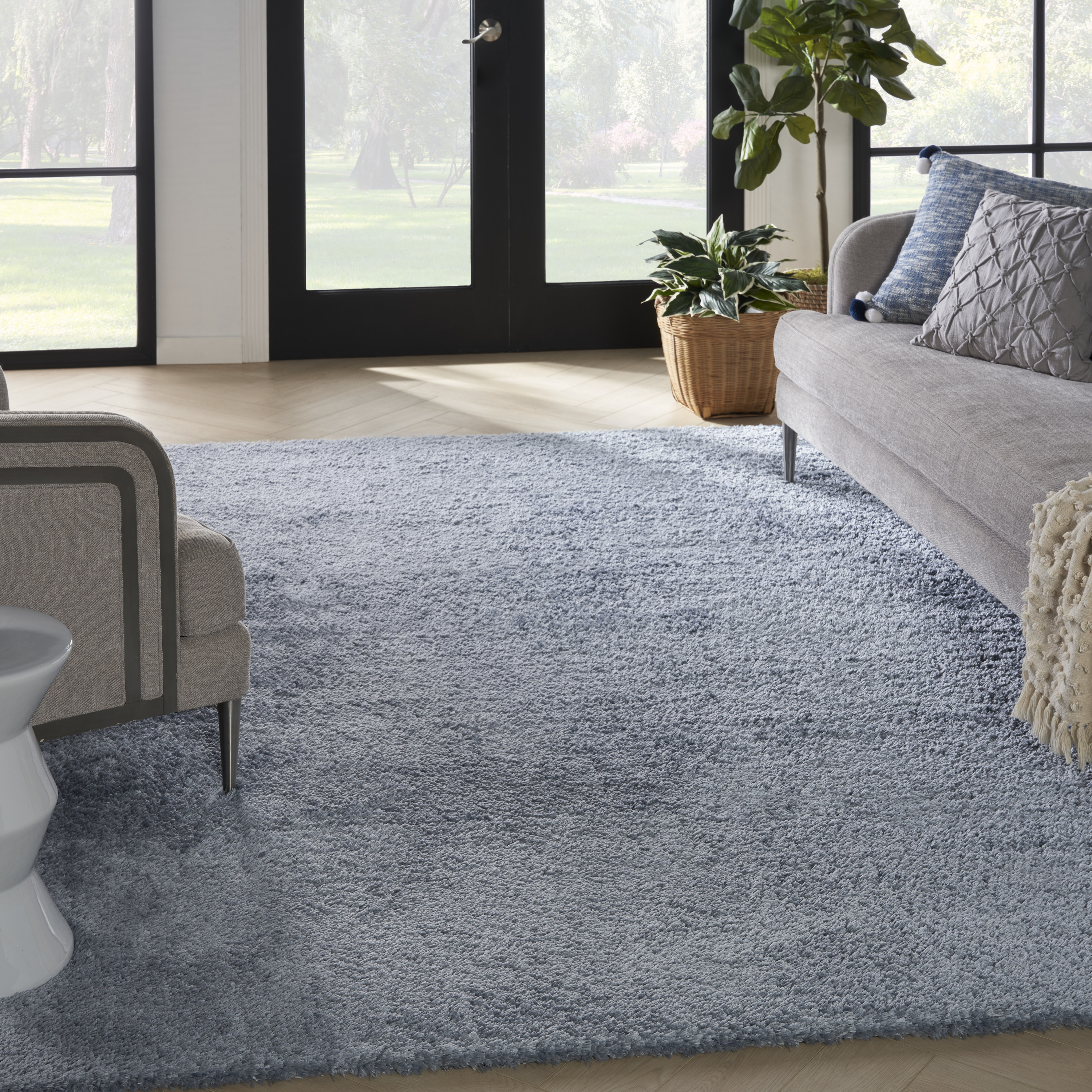 Nourison Dreamy Shag 6'7" x 9'2" Light Blue Shag Indoor Rug