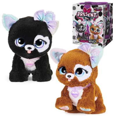 Present Pets, Chiot en peluche interactif Glitter avec plus de 100 effets sonores et actions (le style peut varier)