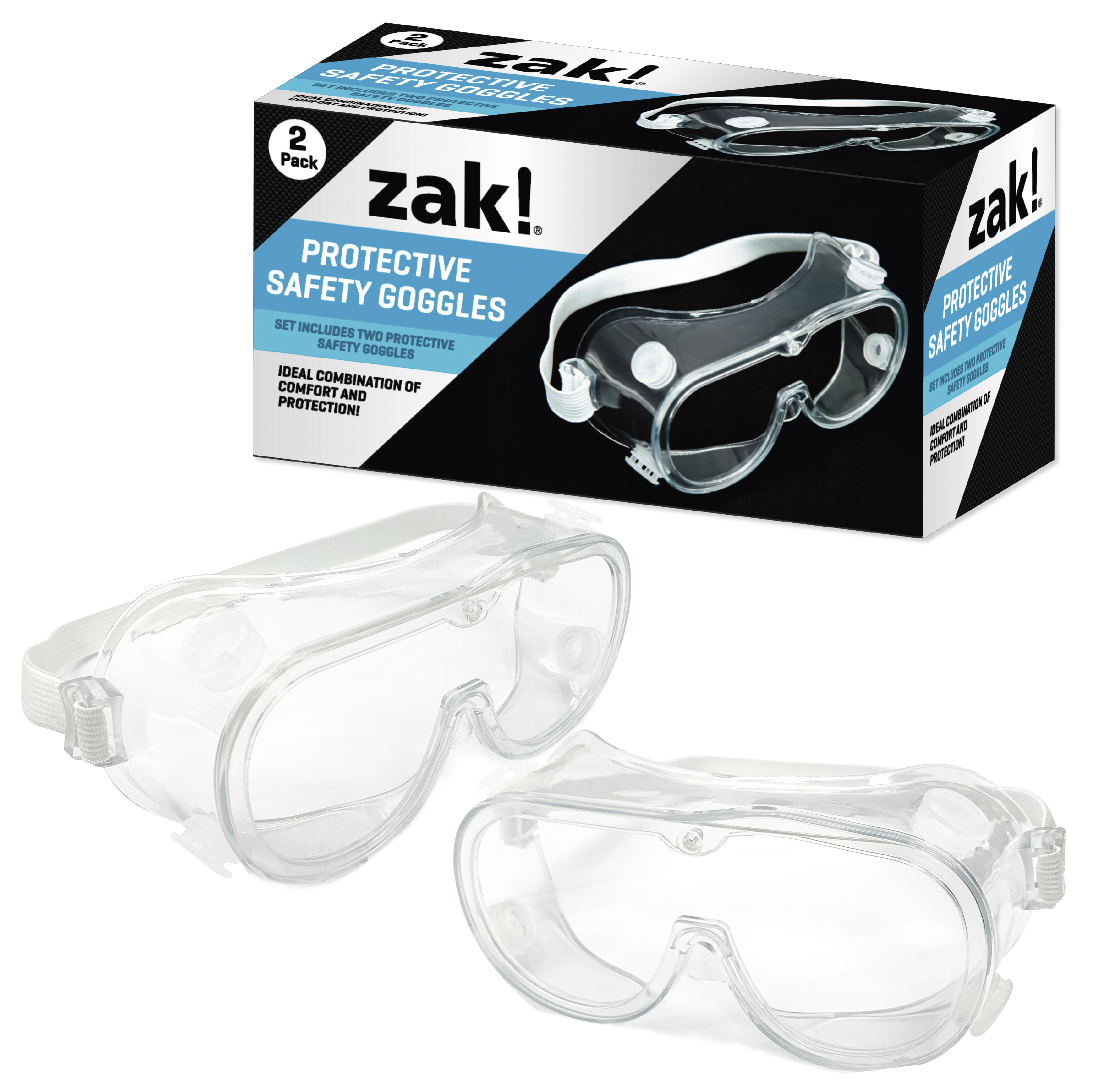 Zak Personal Protective Equipment (PPE) Protective Goggles, Clear, 2-piece set slideshow image 1