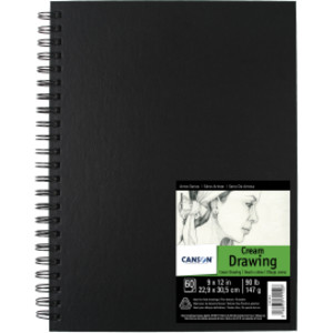 Artist Series Drawing Art Book, Cream Tone, Black Cover, Wire Binding, 60 Sheet, 9x12 inch, 1 Count