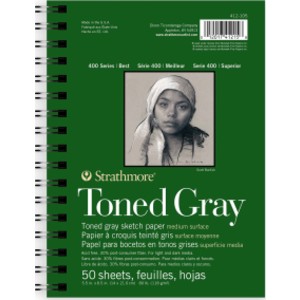 400 Series Sketch Paper Pad, Recycled, Toned Gray, Side Wire Binding, 50 Sheet, 5.5x8.5 inch, 1 Count