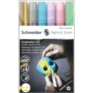 Paint-It 310 Acrylic Markers, 2 mm Bullet Tip, Wallet, 6 Assorted Pastel Ink Colors