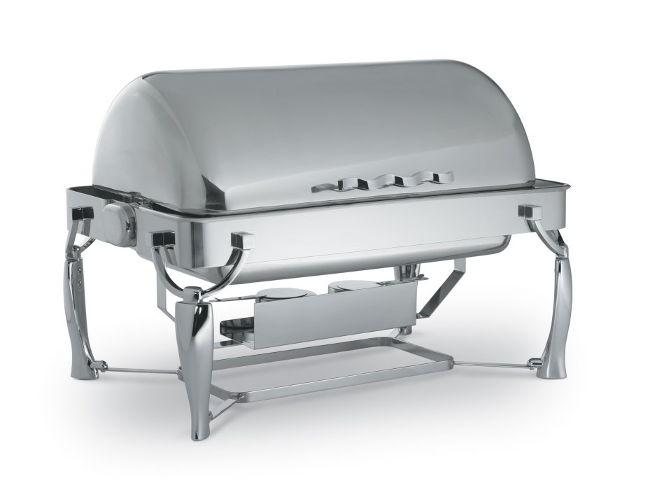 Full-size 9-quart Somerville™ rectangle chafer with dripless water pan and fully-retractable dome cover