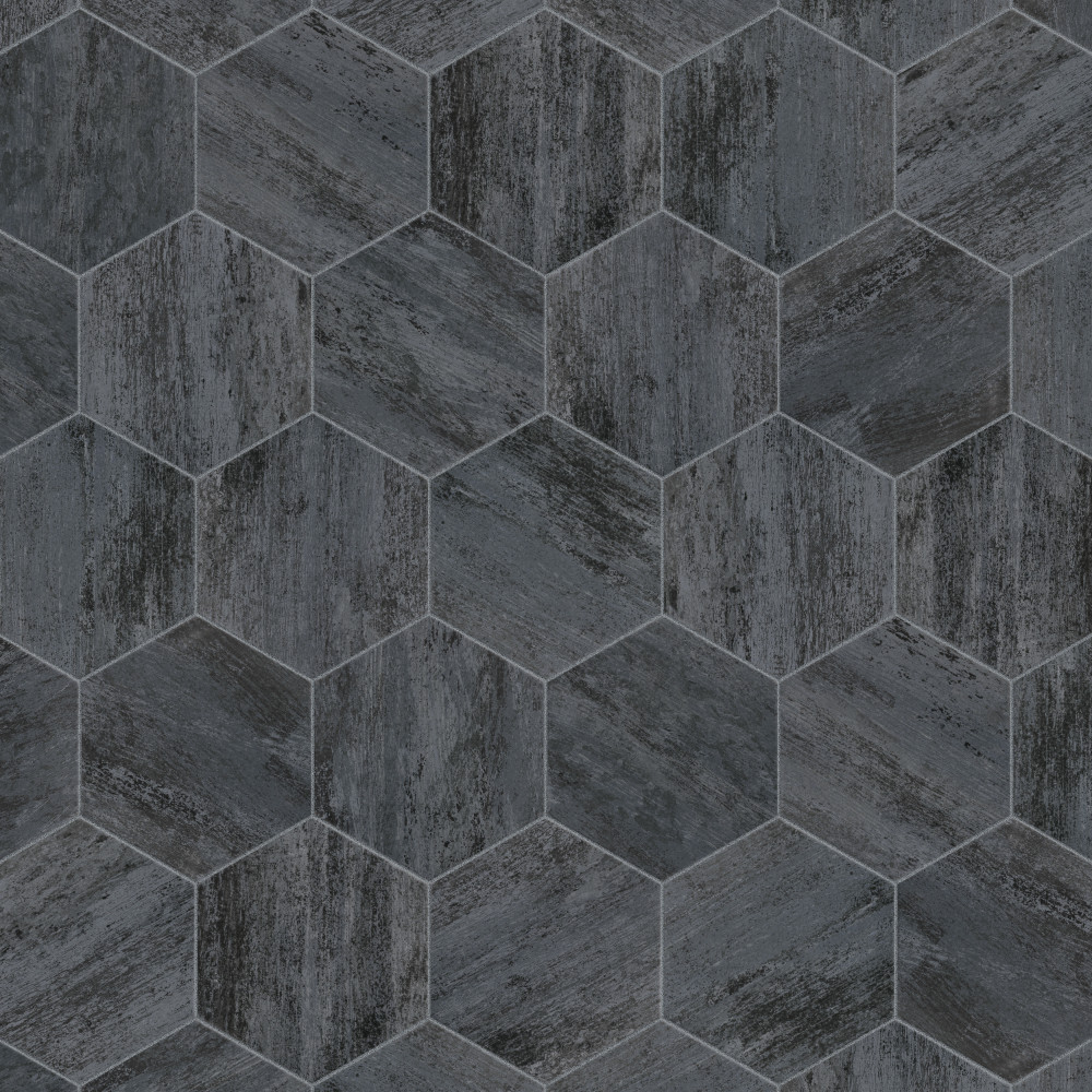 Cassis Hex Black 8.63x9.88 Hexagon Porcelain Floor and Wall Digital Pattern