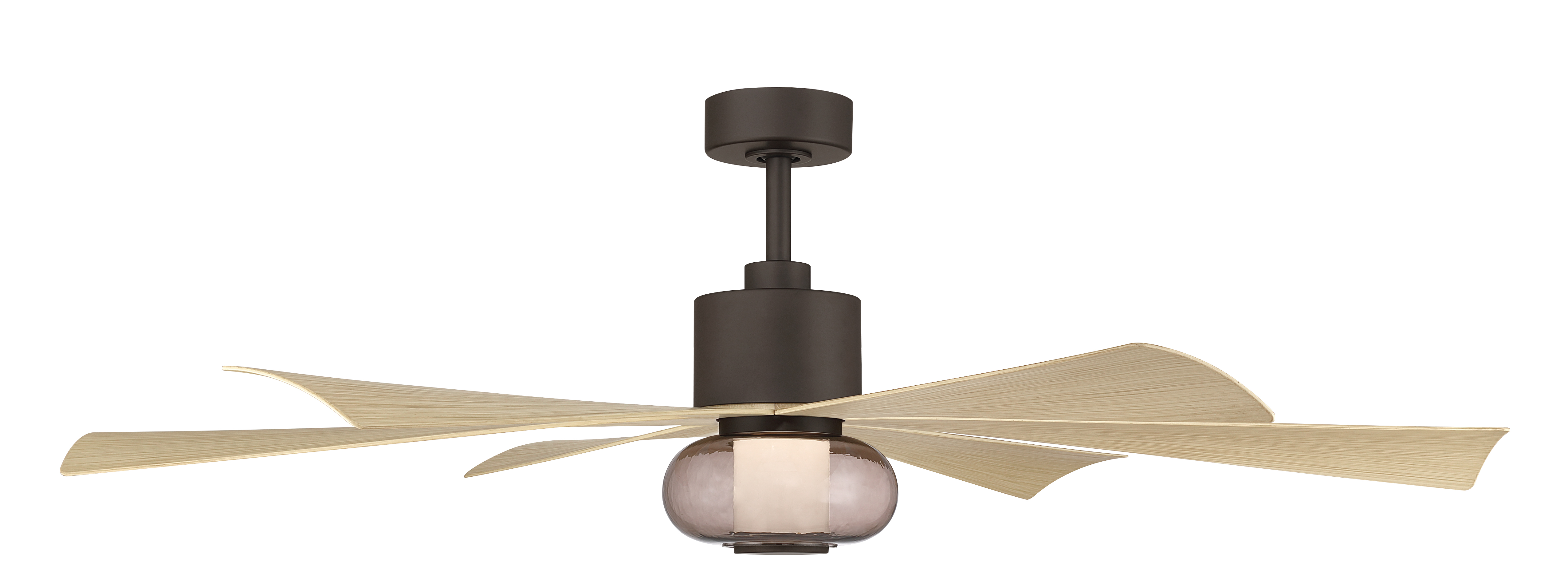 56" 6-Blade 5CCT LED Smart Ceiling Fan - Dark Bronze and White Oak Blades with Brown Smoked Glass - alternate view