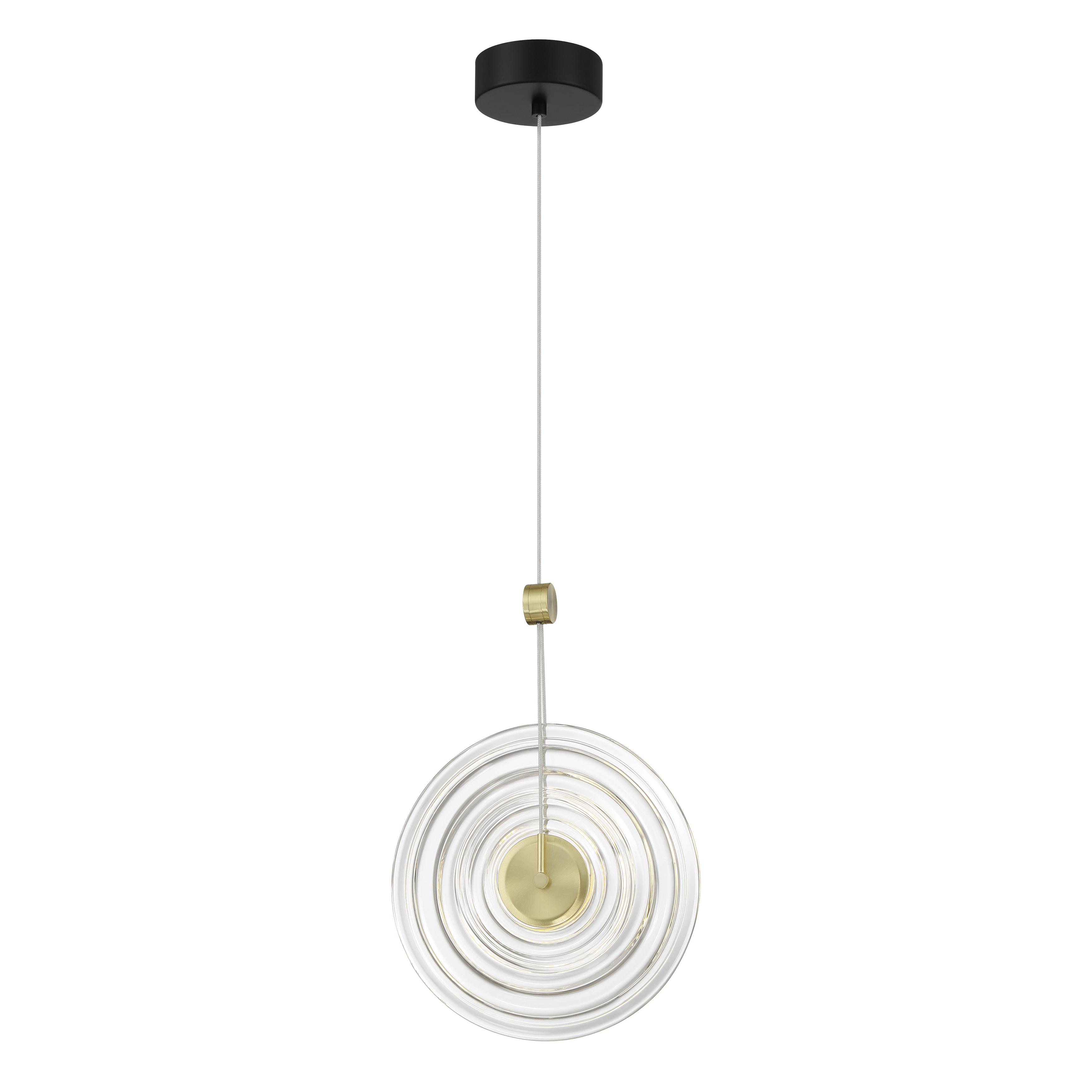 The Topknot pendant combines industrial-modern aesthetics with refined craftsmanship. Its coal and brushed gold two-tone finish paired with rock-pressed glass creates visual interest while the integrated LED provides warm, high-CRI illumination. - alternate view