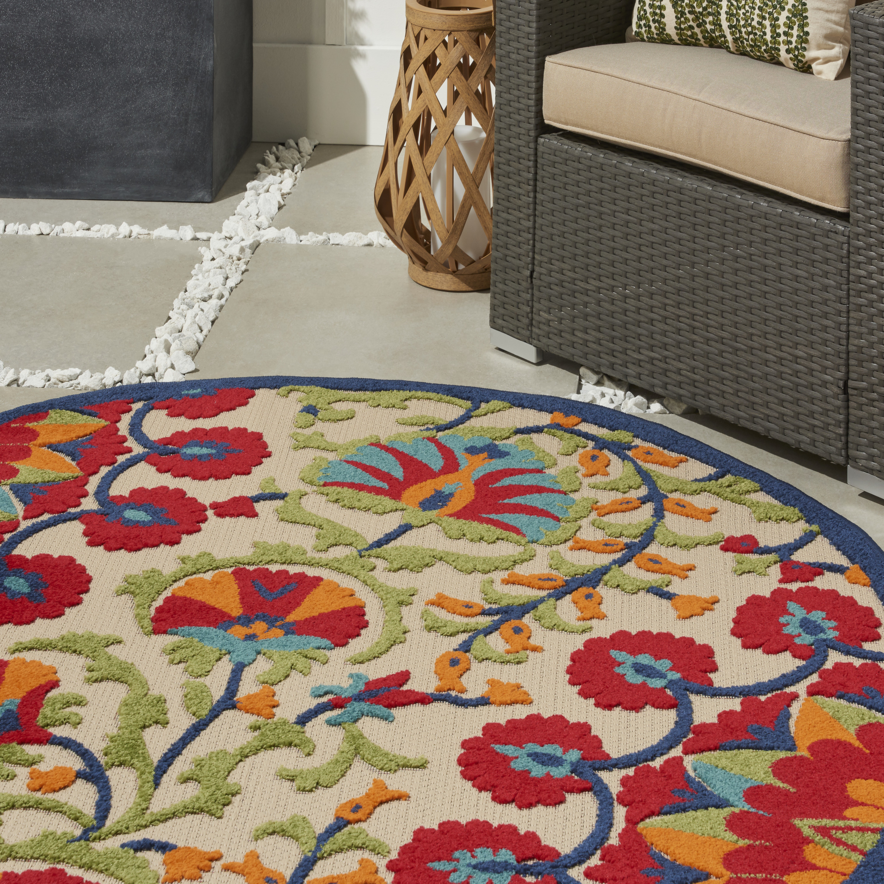 Nourison Aloha 5'3" x Round Red Multicolor Transitional Rug
