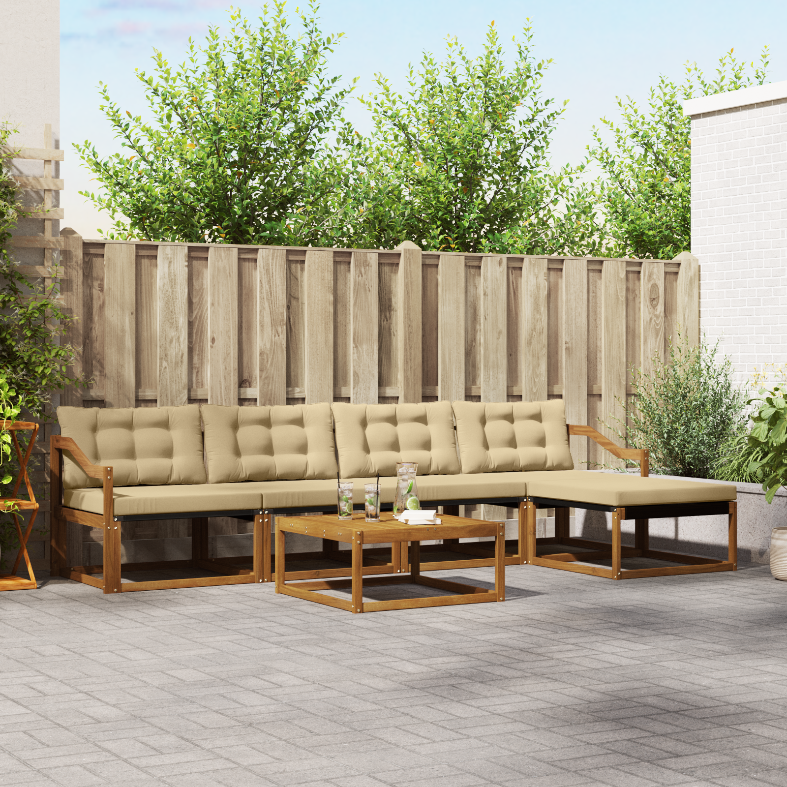 vidaXL Outdoor-Sofagarnitur mit Kissen 6 pcs Natur und Beige – Bild 3