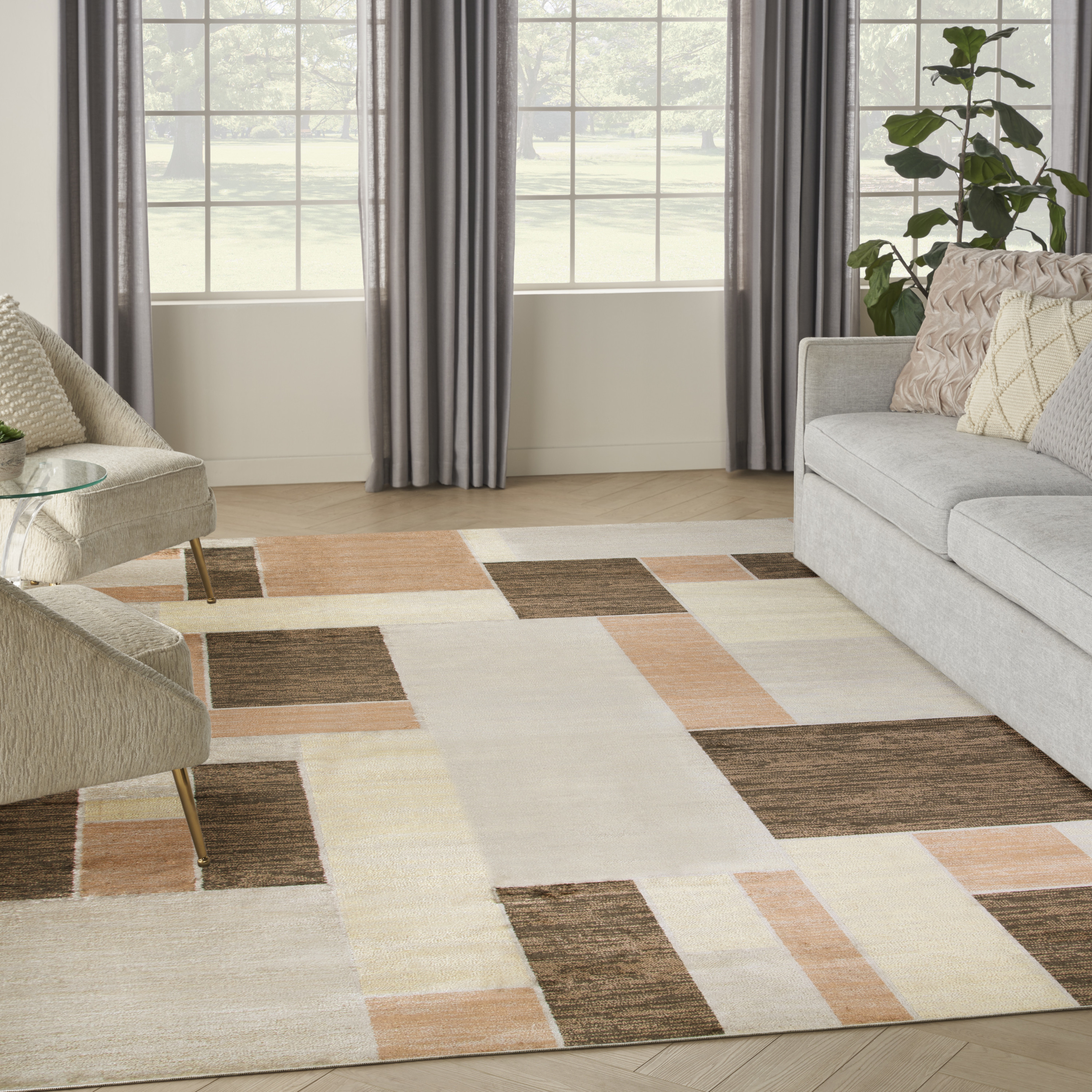 Nourison Astra Machine Washable 6'7" x 9' Beige Multicolor Modern Indoor Rug