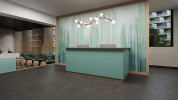 Optix Black 24x24, White 24x47, Forest 47x110 and Teal Arrow Mosaic
