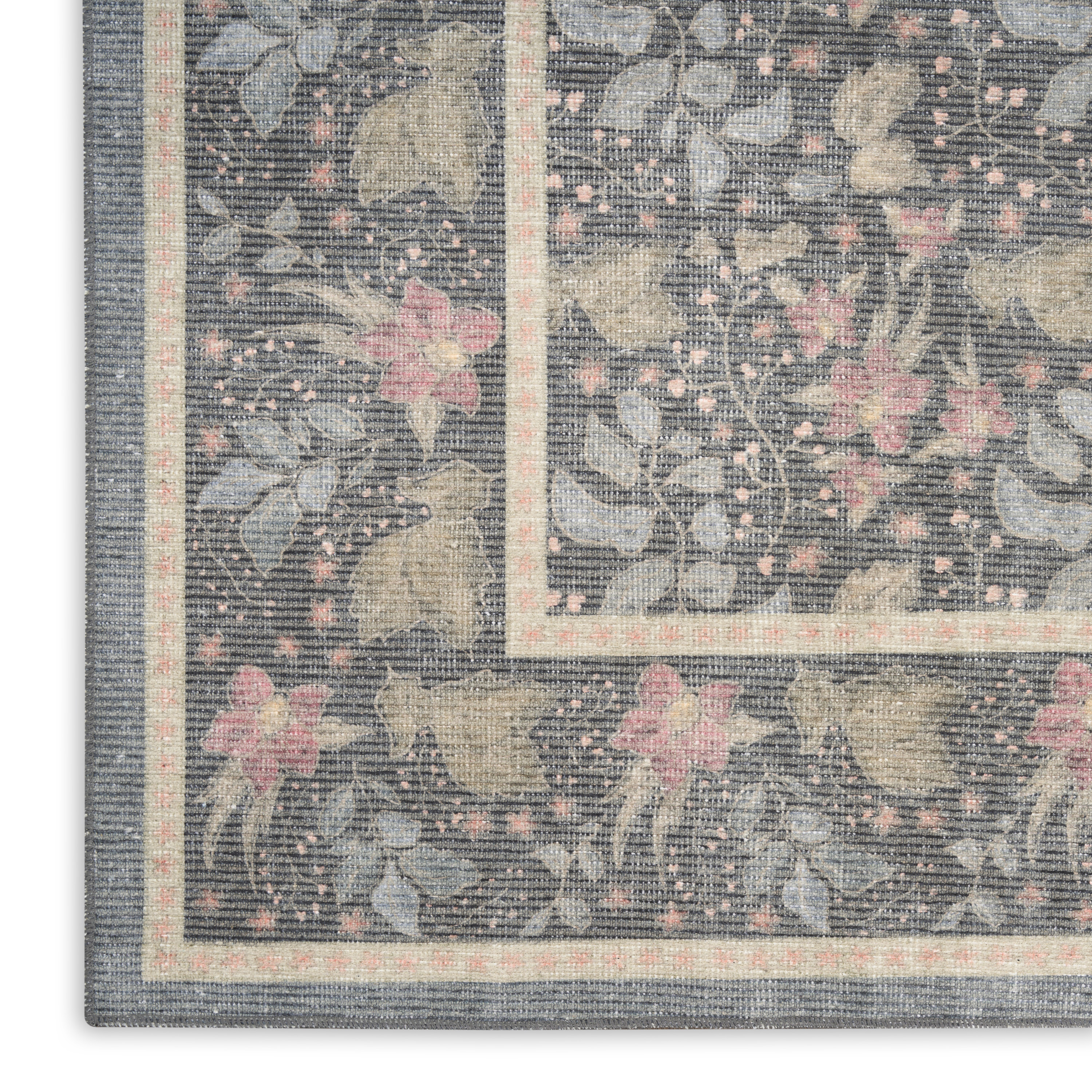 Nourison Botanical Washables 7'6" x 9'10" Charcoal Multicolor Farmhouse Indoor Rug
