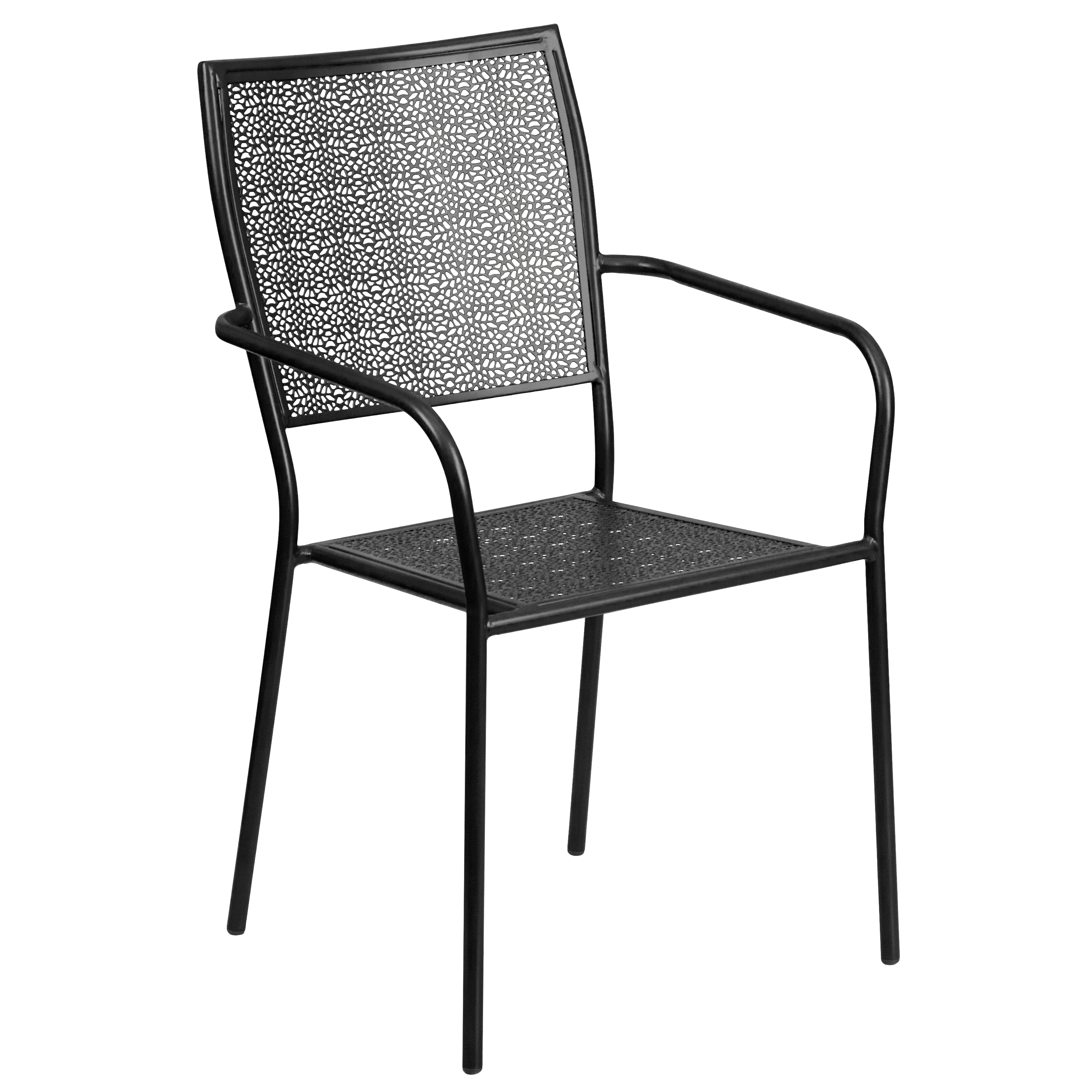 Commercial Grade Sky Blue Indoor-Outdoor Steel Patio Arm Chair with Square Back - Picture 43 of 61