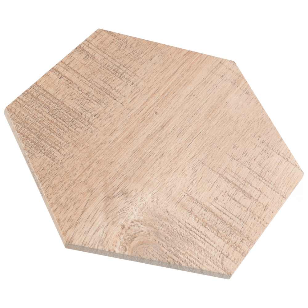Sample – Sawnwood Hex Brown Porcelain Floor and Wall Tile
