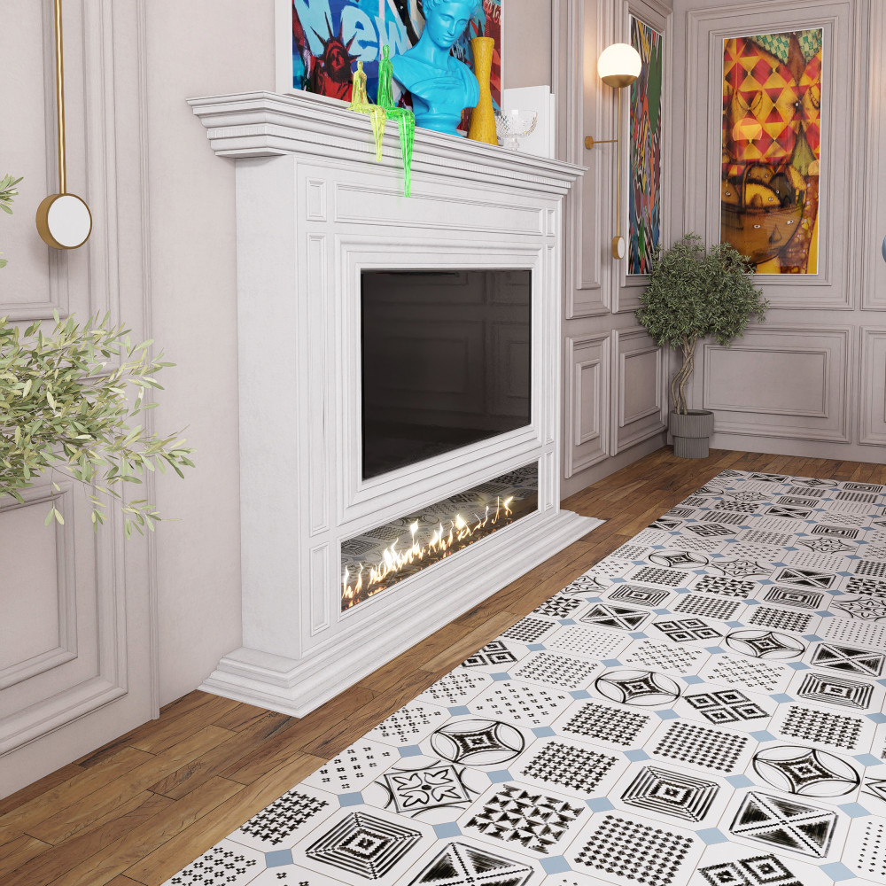 Vaudeville Octagon Deco Sombra with Taco Azzuro 7-7/8 in. x 7-7/8 in. Porcelain Floor and Wall Tile