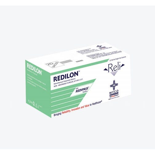 Reli® Redilon Nylon Black Monofilament Sutures, 5-0, MC-2 (C-2 or C16), Reverse Cutting, 10" - 12/Box