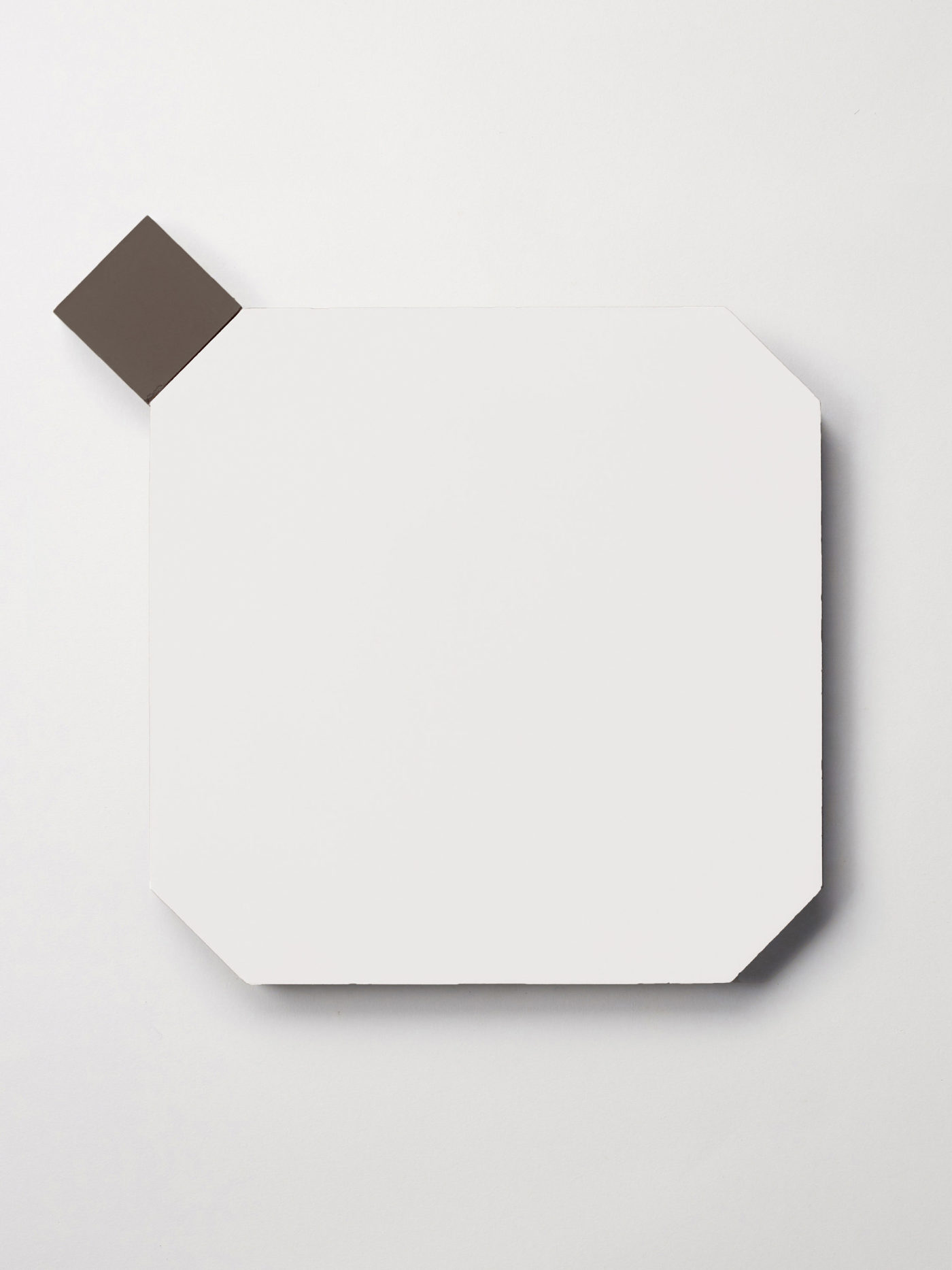 a white octagonal tile adjacent to a smaller black square tile.