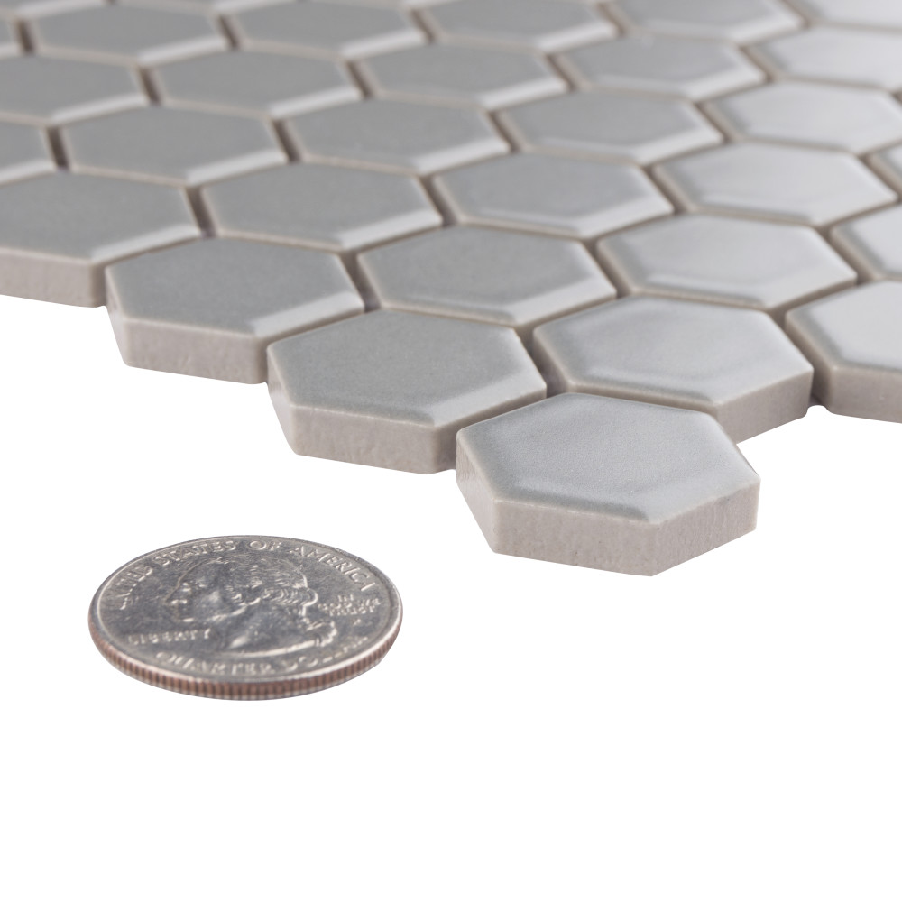 Sample – Metro 1″ Hex Matte Light Grey Porcelain Mosaic Tile