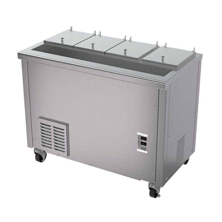 16-liter capacity 115-volt air-cooled 4-compartment refrigerated dipping cabinet with dual-temp controls