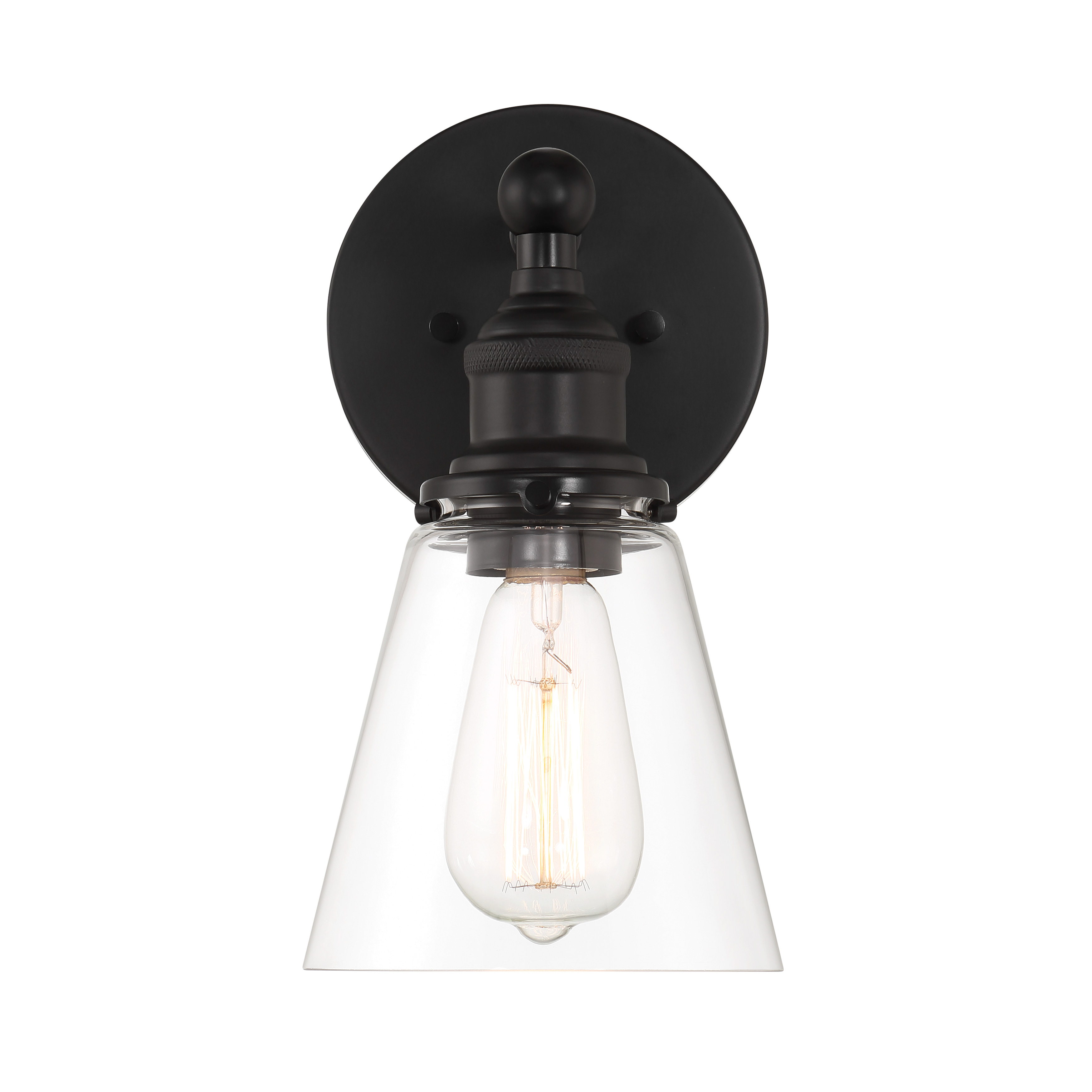 The Barwell wall sconce combines timeless traditional design with a modern coal black finish. Its compact 6-inch width and clear glass shade make it ideal for hallways, bathrooms, and entryways where space is limited. - alternate view