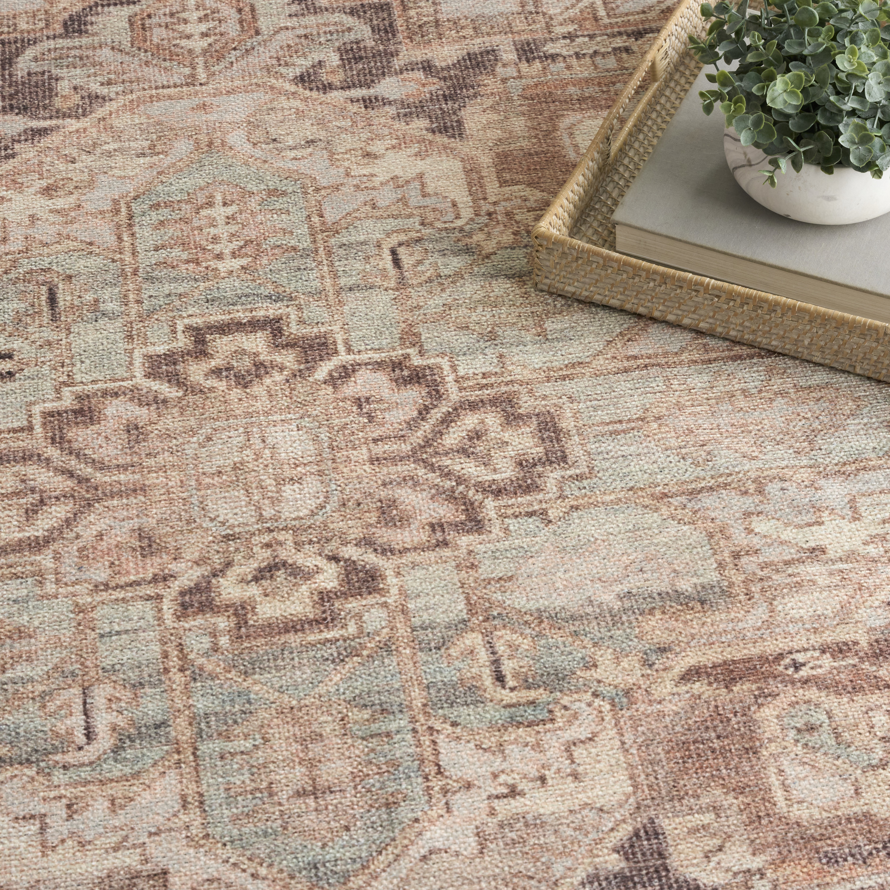 Nourison Vintage Washables 5'3" x 7'3" Coral Mint Vintage Indoor Rug