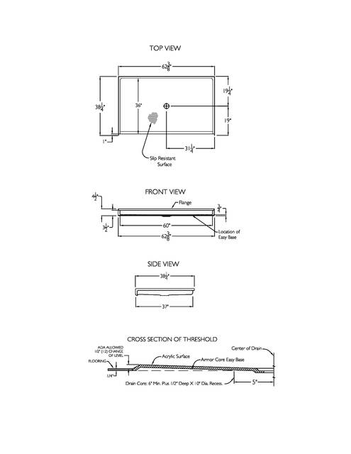 Technical Drawing — Cd Shower Base Tech Draw Xsb 6238bf Col