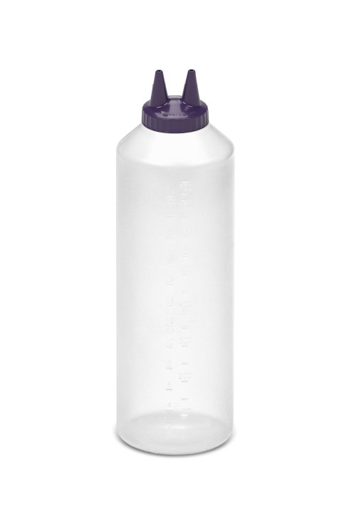 Dispensador a presión doble transparente de 710 ml con tapa púrpura