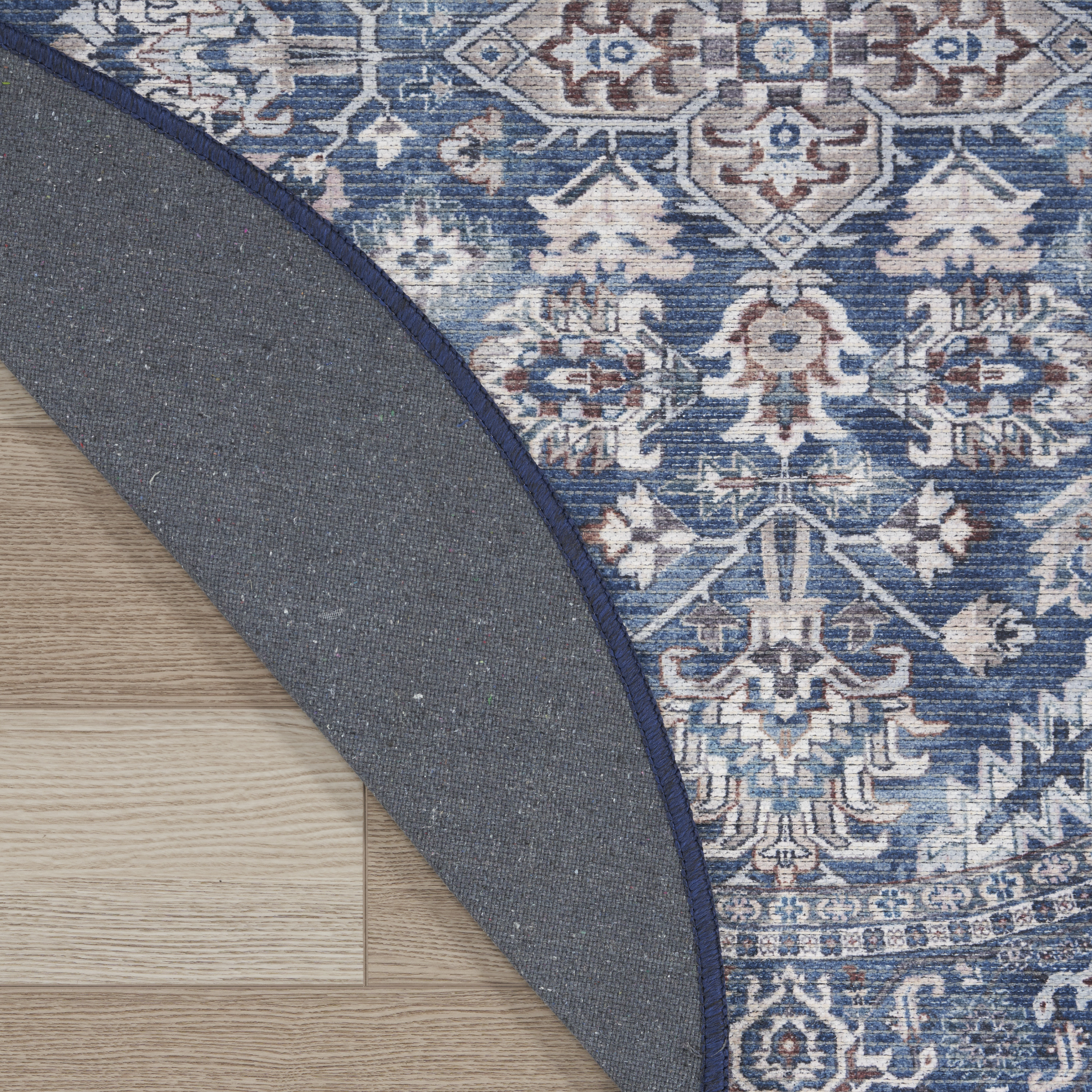 Nourison New Concept Washables 5'3" x Round Navy Ivory Vintage Indoor Rug