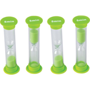 5 Minute Sand Timers - Small, Green, Pack of 4
