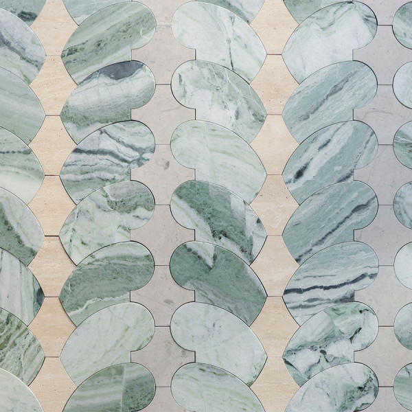 clé lapidary + cristina celestino | moscova floor | alpaca grey, beige travertine + jade green (bundle) | honed